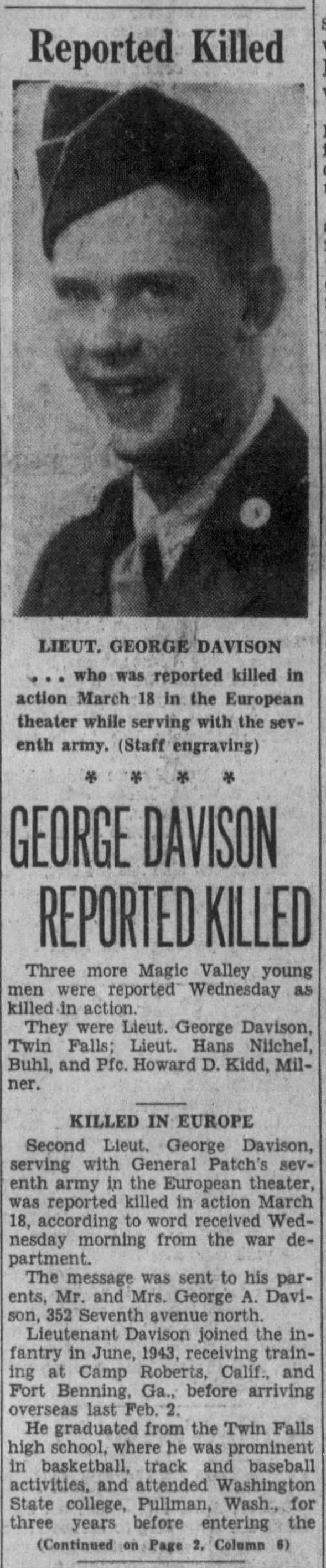 George A. Davison, Jr. Twin Falls Times-News 4 Apr 1945